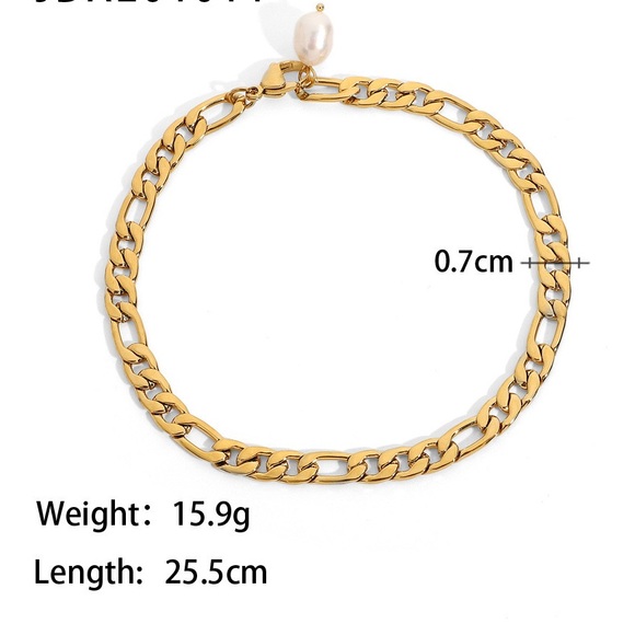 18K Gold Plated Chunky Figaro Chain Anklet*Freshwater Pearl*Linked Chain*JD - Picture 6 of 6